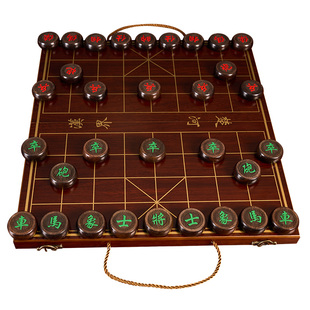 象棋中国象棋儿童实木带木质棋盘学生成人大号便携式套装黑檀棋子