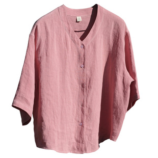 画子行山水《疏朗》原创设计汉麻衬衫清凉夏大袖桃领V小众上衣&