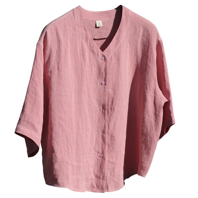 画子行山水汉麻大袖V领小众衬衫