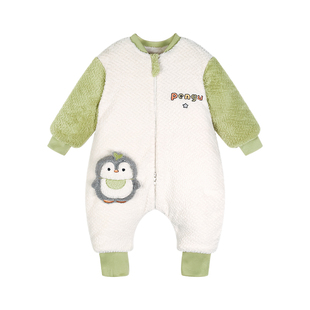 儿童连体睡衣男童冬季加厚暖暖绒婴儿睡袋男宝宝加绒夹棉大童连身