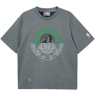 杰克琼斯男装短袖T恤打底衫罗纹圆领NBA联名字母贴布上衣男款春季