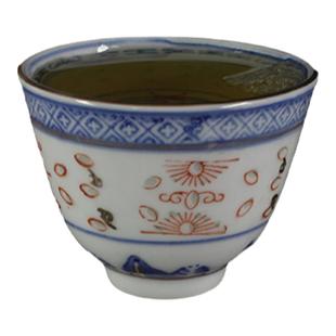 景德镇陶瓷光明厂货八十年代描金斗彩青花玲珑饮茶普洱茶杯主人杯