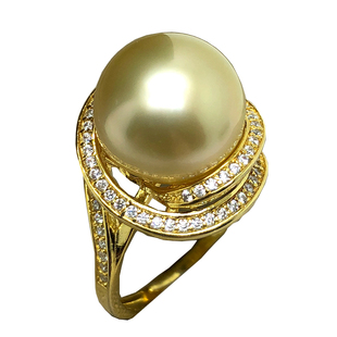 南洋金珠戒指10-13mm天然海水珍珠戒指正圆 极强光浓金正品一对一