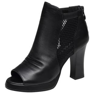 鱼嘴靴子女2026新款真皮鱼嘴鞋高跟女鞋中跟单鞋秋季网面凉鞋女款