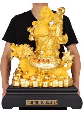 弥勒佛龙龟实木底座酒柜工艺品