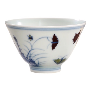 姹紫三秋杯景德镇青花斗彩茶杯明成化中式仿古手工瓷器单杯收藏级