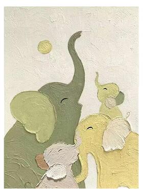 大芬村纯手绘动物油画绿色大象客