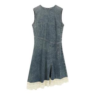 innplanet26春新款甜酷复古蕾丝拼接无袖牛仔连衣裙女PO11DE102A