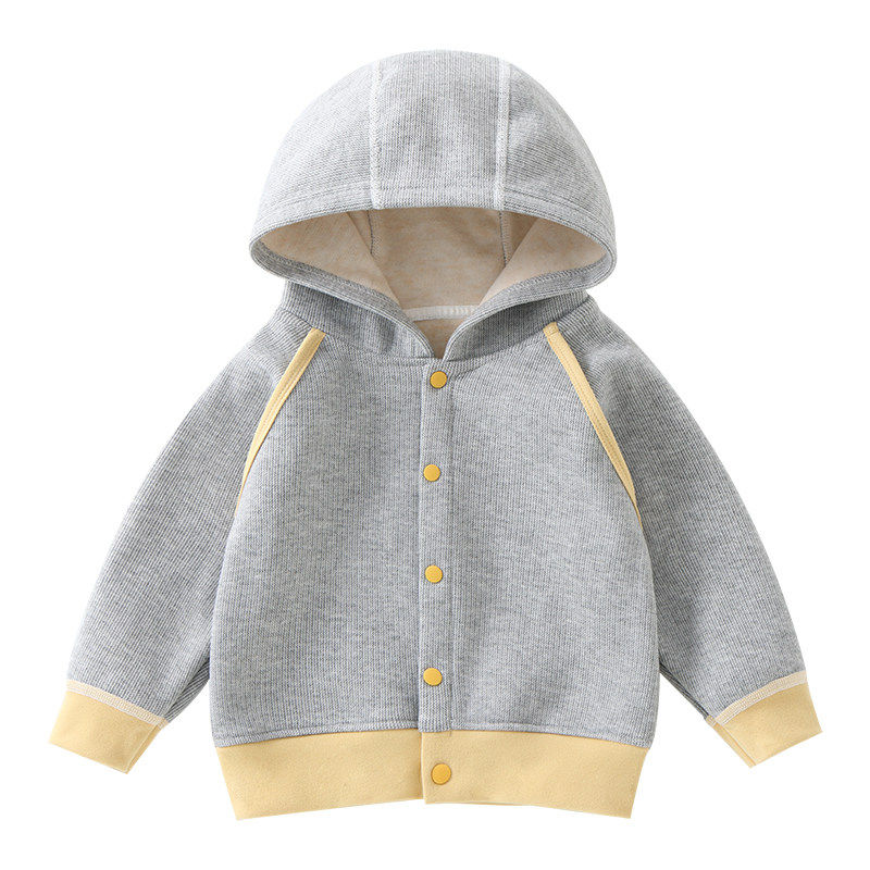 男宝宝外套加绒秋冬装连帽外出服雪花绒小童夹克婴幼儿上衣保暖