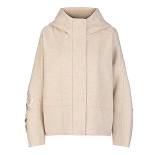 【商场同款】sdeer圣迪奥女高领连帽绣花毛呢短款大衣S25482611