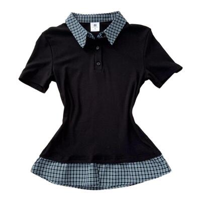 polo领短袖t恤女修身短款上衣服