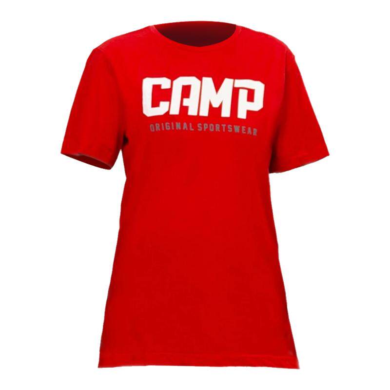 Camp纯棉T恤男女同款红色字母印花圆领棉质户外运动休闲上衣宽松