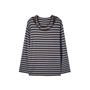 U/TI两件套条纹毛衫外套女蓝咖配色简约休闲上衣尤缇2025秋季新款