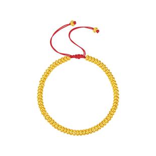 周大生黄金手串女足金硬金红绳财福圆满金珠手链新年礼物送女朋友