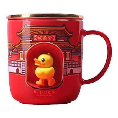 B.Duck小黄鸭陶瓷马克杯带盖带勺