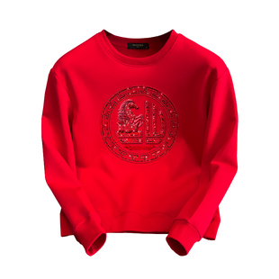 2026马年限定款上衣刺绣福马本命年男装酒红色卫衣过年新年情侣装