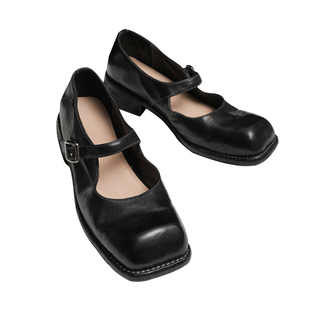 InkingPot彭姐 高定水洗马皮厚底方头大头玛丽珍单鞋小众复古皮鞋