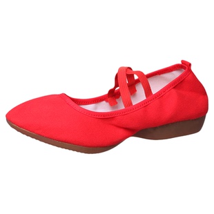 舞蹈鞋女软底带跟练功成人帆布教师鞋中跟瑜伽民族肚皮黑跟鞋古典