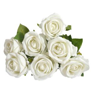白玫瑰3d白色仿真花高端满天星假花婚庆手感保湿绒布情人节摆花
