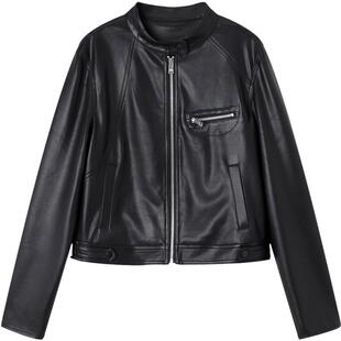德玛纳机车风立领PU外套女26春季新款时尚高级感显瘦短款夹克上衣