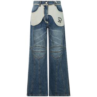 ANDERSSON BELL 春季女膝盖明线设计贴布休闲牛仔长裤银泰百货