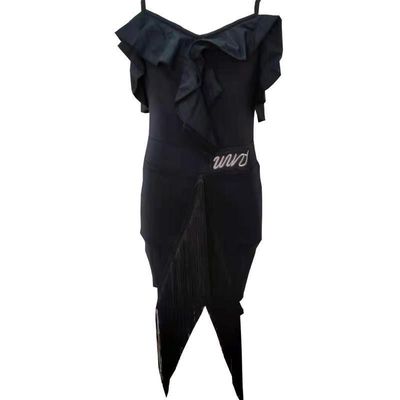 拉丁舞服儿童女童夏季训练服演出服黑色练功服吊带套装表演服