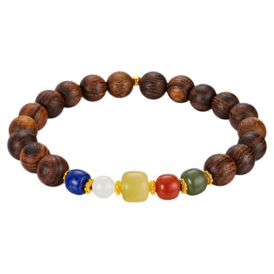 金至尊文玩金百事吉黄金手链新款老山檀木手串男女同款南红珠手链