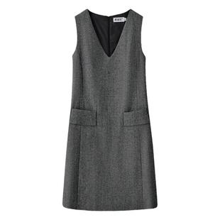 口袋连衣裙秋冬新款羊毛呢高腰显瘦百搭马甲裙呢子背心裙打底裙