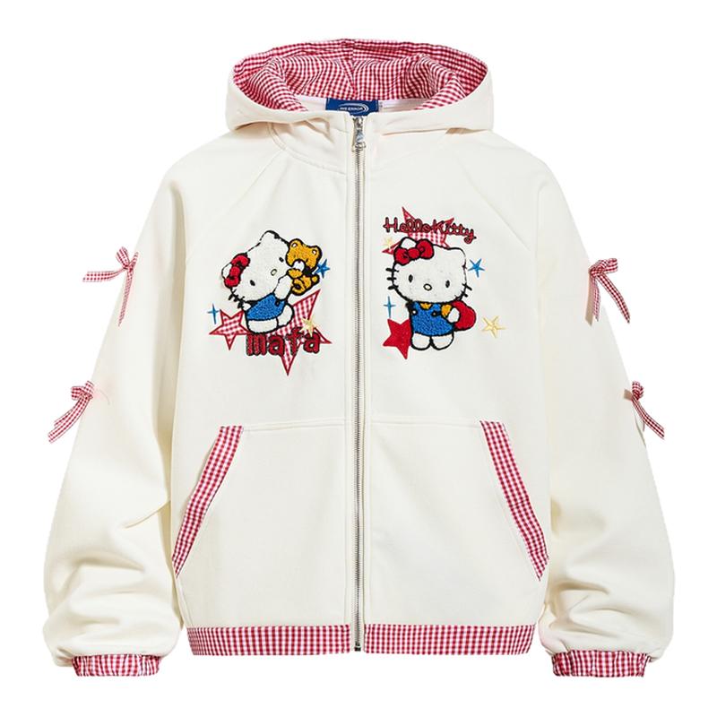 MoCreation卡通可爱风HelloKitty印花连帽卫衣女宽松拉链开衫外套