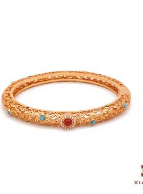 夏苒XIARAN「芙蓉」国风古法民族风新中式手镯镂空蝴蝶宝石手镯女