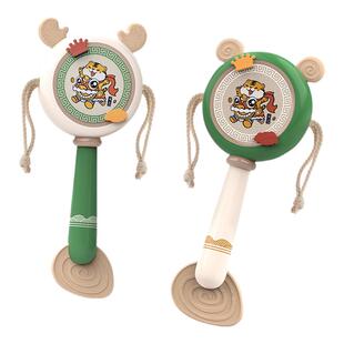 国潮宝宝拨浪鼓婴儿玩具可啃咬牙胶新生儿手摇铃安抚早教女0-1岁
