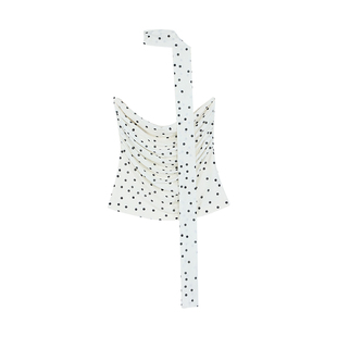 pusumede 时髦辣妹 性感波点抹胸吊带背心女修身气质飘带露肩上衣