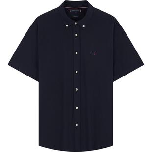 Tommy春夏男装休闲通勤经典中性简约合身纯色针织短袖衬衣衬衫