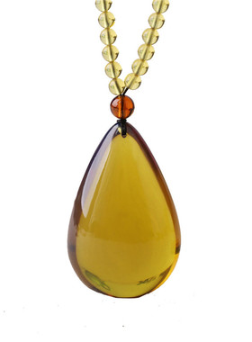 蓝珀水滴吊坠长款琥珀项链女平安方牌民族风蜜蜡毛衣链男配饰礼物