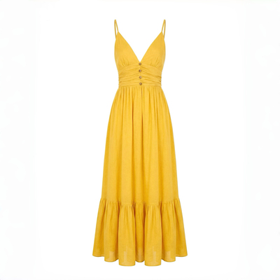 入夏度假风芒果黄自带胸垫连衣裙