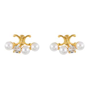 精致气质法式凯旋门百搭复古珍珠耳饰耳钉无耳洞女蚊香盘耳夹通勤