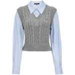 ONLY2026春季新款绞花针织马甲拼接复古学院假两件衬衫上衣女