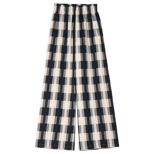 林乔芝2025年春季新款气质对格休闲裤格子长裤女士格纹舒适阔腿裤
