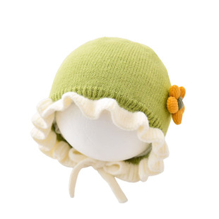 婴儿帽子秋冬款系绳护耳帽宝宝可爱超萌公主帽冬季保暖针织毛线帽