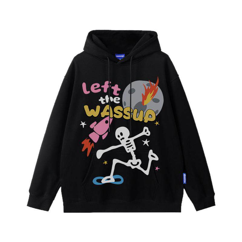 WASSUP美式骷髅重磅情侣卫衣
