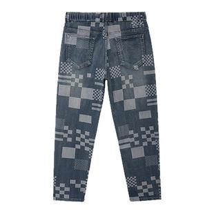 印花高弹大码牛仔裤男肥佬秋冬高腰加肥加大弹力宽松潮牌休闲长裤