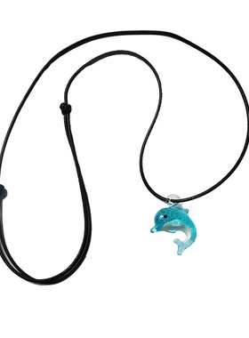 发夜光琉璃海豚项链手工水晶吊坠