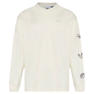 Adidas阿迪达斯三叶草刺绣棉质白色套头上衣26春男长袖T恤KR5046