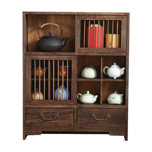 茶叶柜置物架实木茶柜展示柜紫砂壶博古架摆架茶架茶棚茶壶桐木