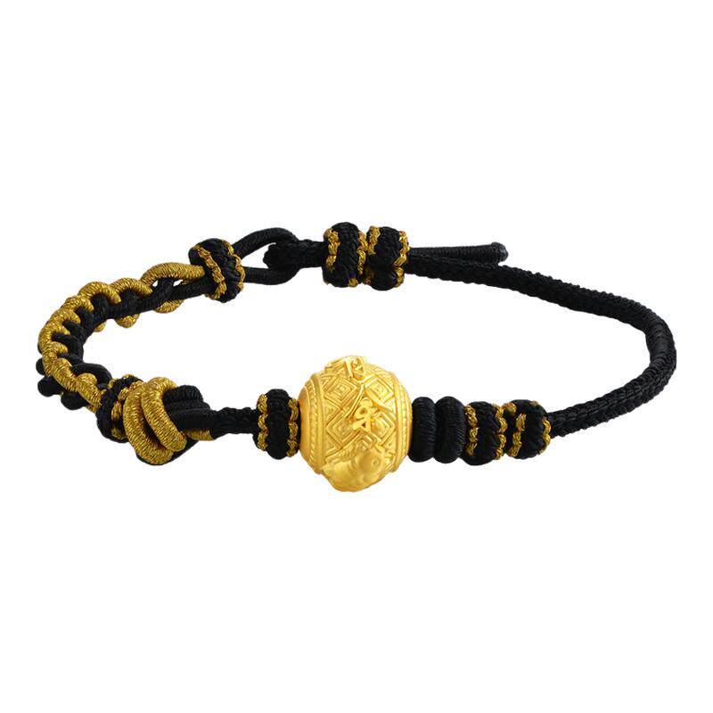 老庙黄金足金金鱼转运珠手绳年年有余3D工艺黑金潮酷男送礼