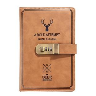 复古密码本带锁创意日记本简约大学生书写笔记本日韩加厚少女手账本笔记本子文具唯美羊巴皮密码锁指纹记事本