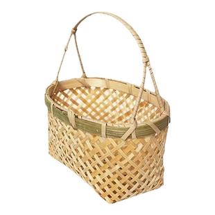 竹编小提篮圆形提手茶点水果篮子 糕点托盘迷你小竹篮 迷你小簸箕