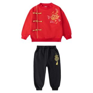 拜年服男童秋冬卫衣加绒儿童中国风宝宝唐装喜庆表演套装汉服女童