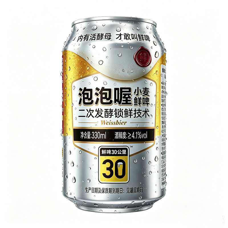 鲜啤30公里 泡泡喔小麦鲜啤酒活酵母二次发酵锁鲜330ml*12罐