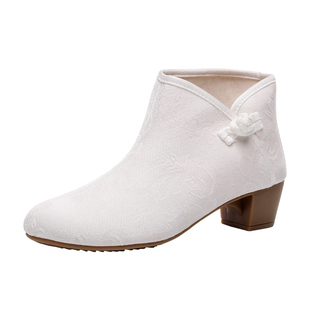 秋冬季款老北京布鞋女配旗袍的鞋子复古中跟短靴汉服鞋古风茶服鞋